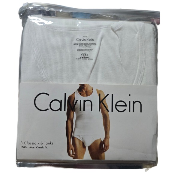 Calvin Klein Classic Rib Tank Tops 3 Pack White Cotton Mens Medium M
(F) - Picture 1 of 5